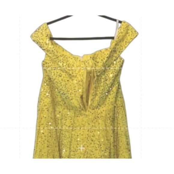 Yellow Sequin Off the Shoulder Pleated Corset Back Formal Gown Sz 20 NWOT - Picture 4 of 7